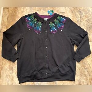 NWT Vintage Extra Shenanigans Embroidered Sequins Cardigan Peacock Design  1X